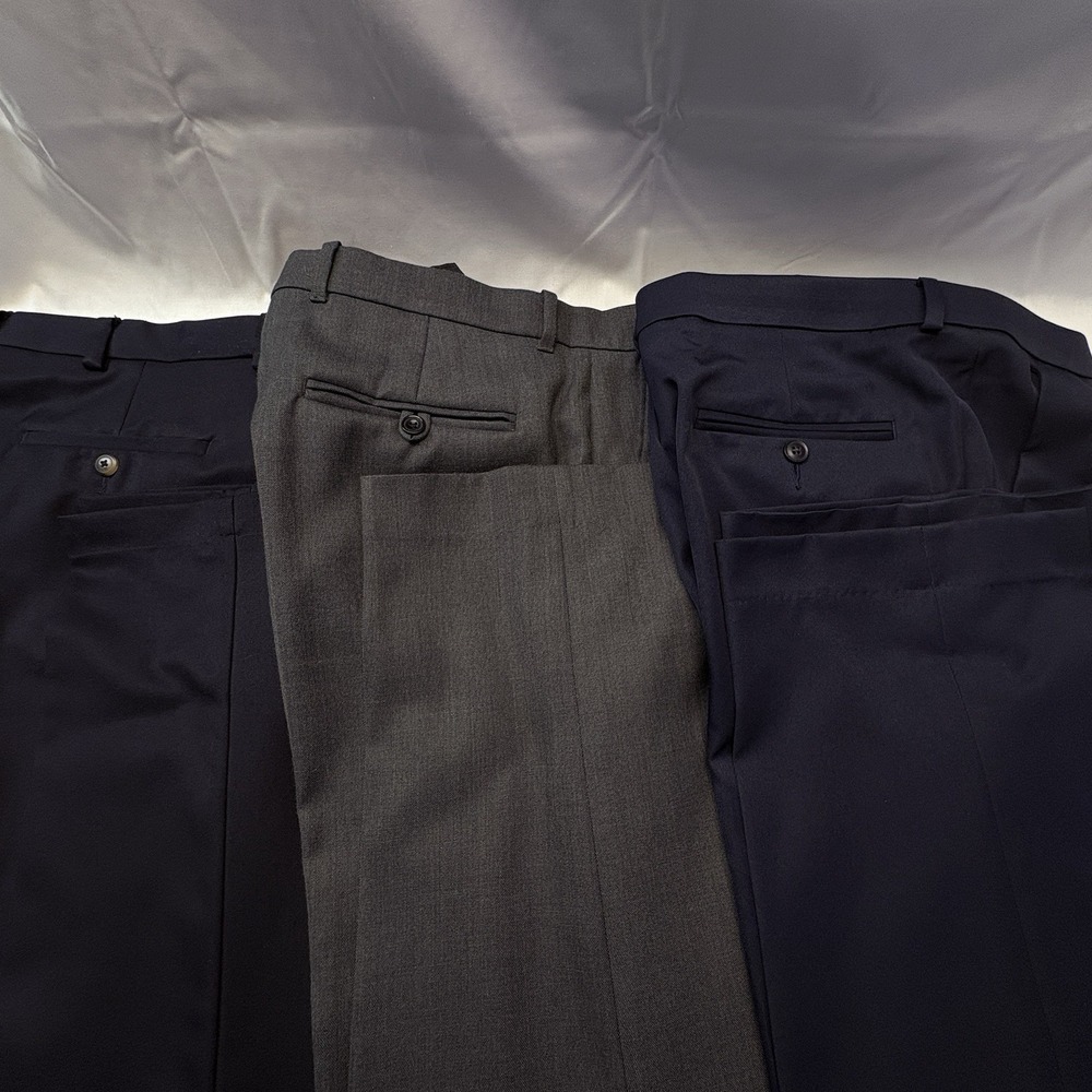 3 Pair Men's Dress Pants 34x34, Blue, Black and Gray N-437